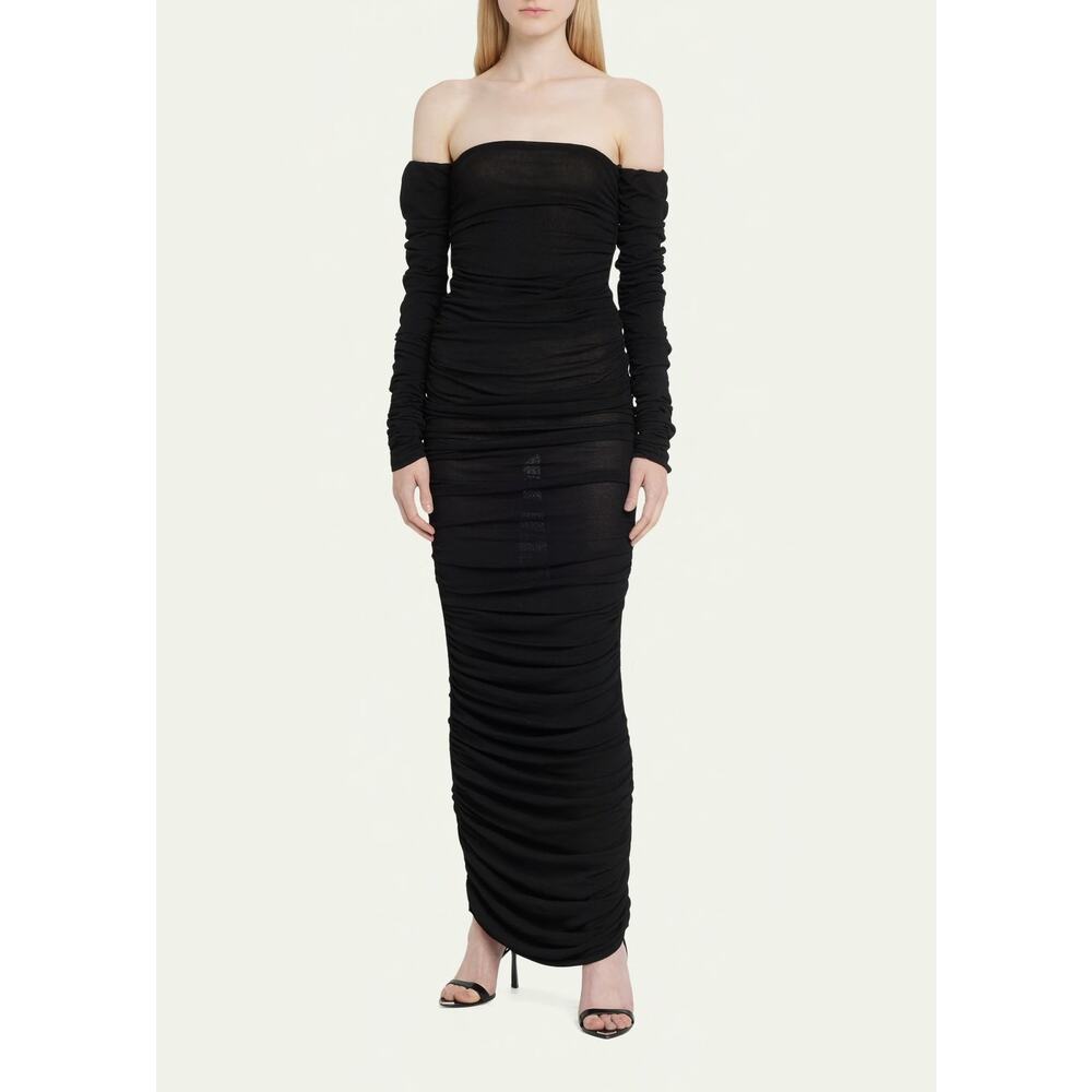 Altuzarra Trikera Off-Shoulder Jersey Maxi Dress sheer long sleeve black size XS - Picture 16 of 16